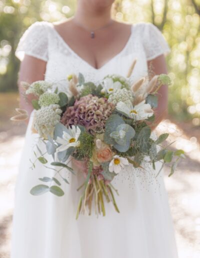 Photo d'une mariée avec son bouquet de mariage shooté par une photographe à Rennes